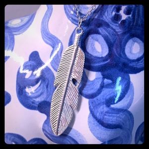 Long Silver Feather Necklace